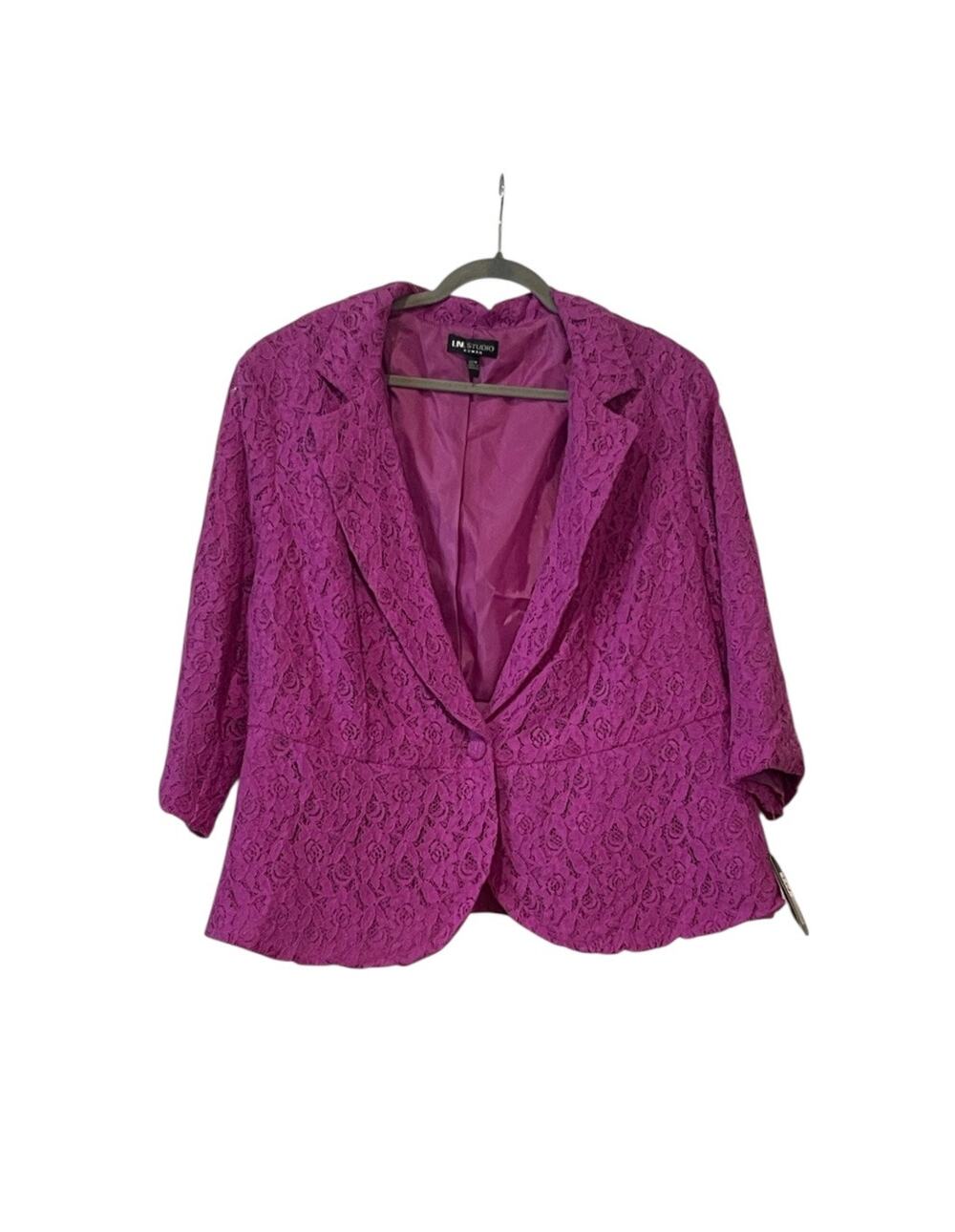 I.N. STUDIO Pink Blazer Single Button Lace Plus Size 22W